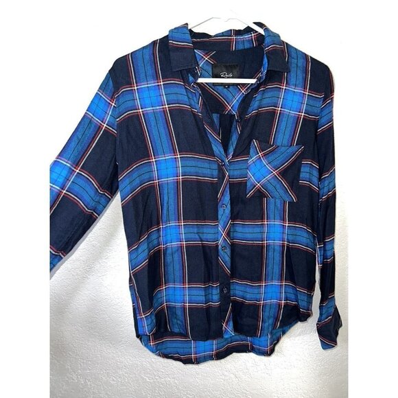 Rails Button Front Collared Flannel Blue Plaid Top Size X-Small Crop Style (m) - Picture 3 of 7
